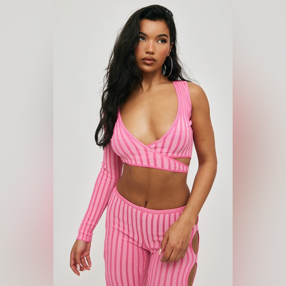Pink Two Tone Knit Cut Out Two Piece